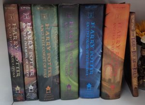 Hard-bound copies of the Harry Potter books