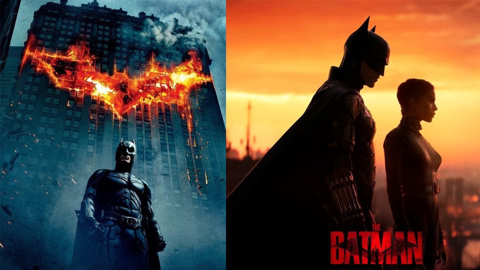 Promotional poster images from The Dark Knight (left) and The Batman (right)