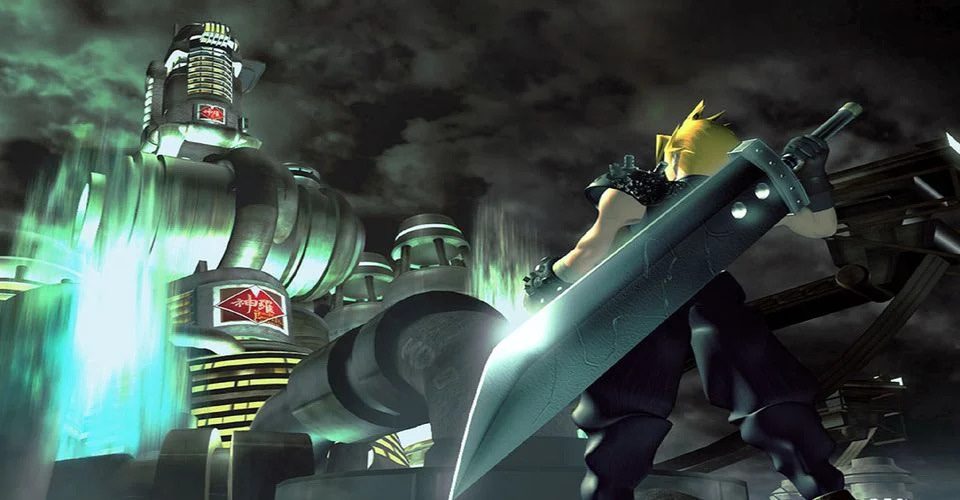 Final Fantasy VII screenshot with Cloud facing off against a giant robot