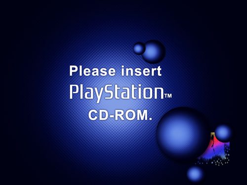 Image of the "insert CD-ROM" screen from the original PlayStation console.