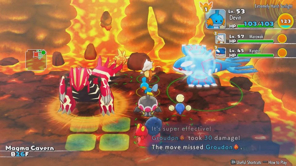 Screenshot of the Primal Groudon fight in Pokemon Mystery Dungeon DX