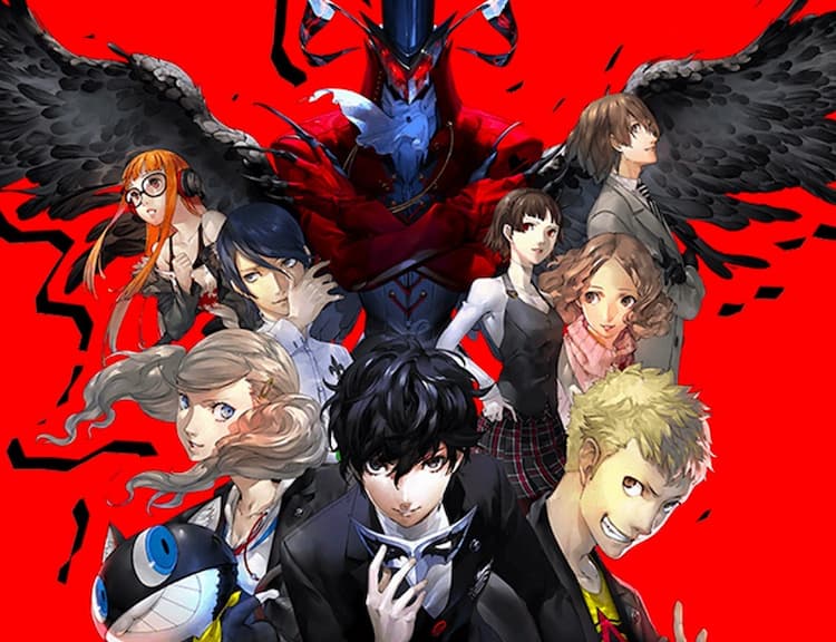 Artistic group shot of the Phantom Thieves characters in Persona 5.