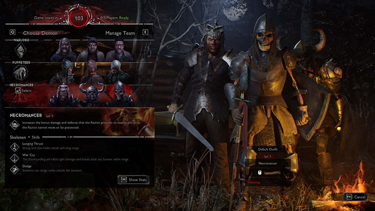 Selecting a demon on the Evil Dead: The Game character selection screen.