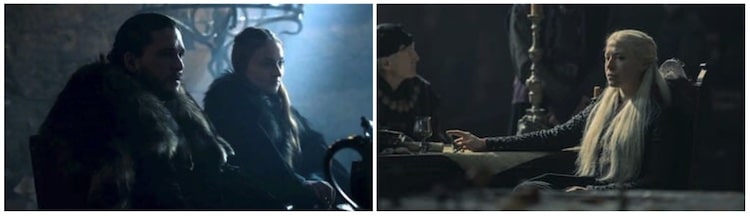 Rhaenyra sits at a table appearing immersed in thoughts.