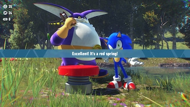Sonic the Hedgehog partakes in post-fishing joy at having caught a red spring.