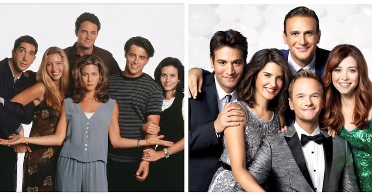 Side-by-side photos of the main casts of Friends and How I Met Your Mother.