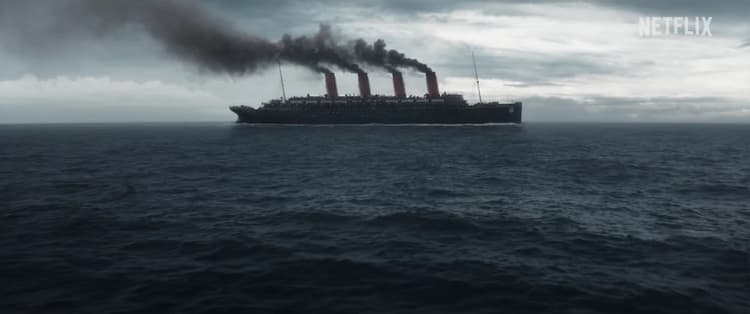 Kerberos steam liner from 1899 sailing on the ocean