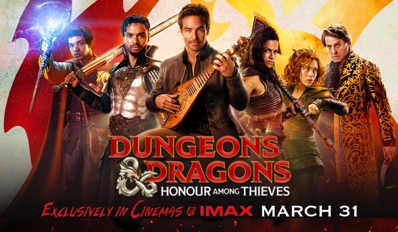 A cast promo banner for DnD Honour among thieves