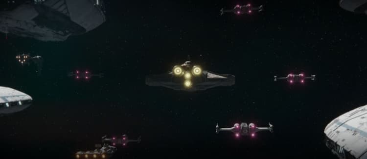 Ghost and other rebel X-Wings leave the New Republic fleet